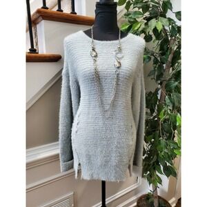 Mystree Women's Grey Blue Polyester Long Sleeve Round Neck Sweater Size Small